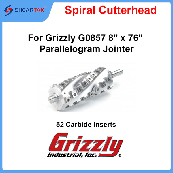 Spiral Cutter head for Grizzly G0857 8" x 76" Parallelogram Jointer - Sheartak Tools