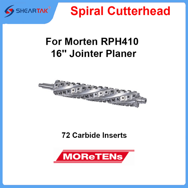Spiral Cutter Head for Moretens (Morten) RPH410 Thicknesser and Planer with 72 Carbide Inserts - Sheartak Tools