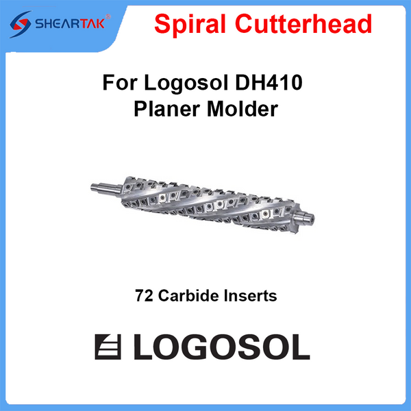Spiral Cutterhead for Logosol DH410 Planer Molder 72 Carbide Inserts - Sheartak Tools