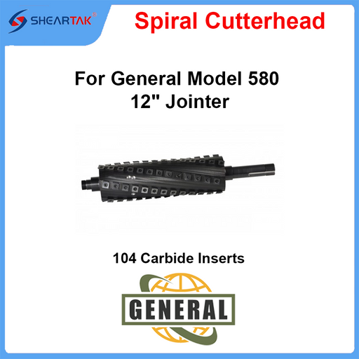 Spiral Cutterhead for General Model 580 12" Jointer - Sheartak Tools
