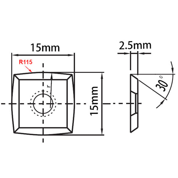 Reversible Carbide Insert Knives 15x15x2.5mm R115 for Spiral Cutterhead - Sheartak Tools