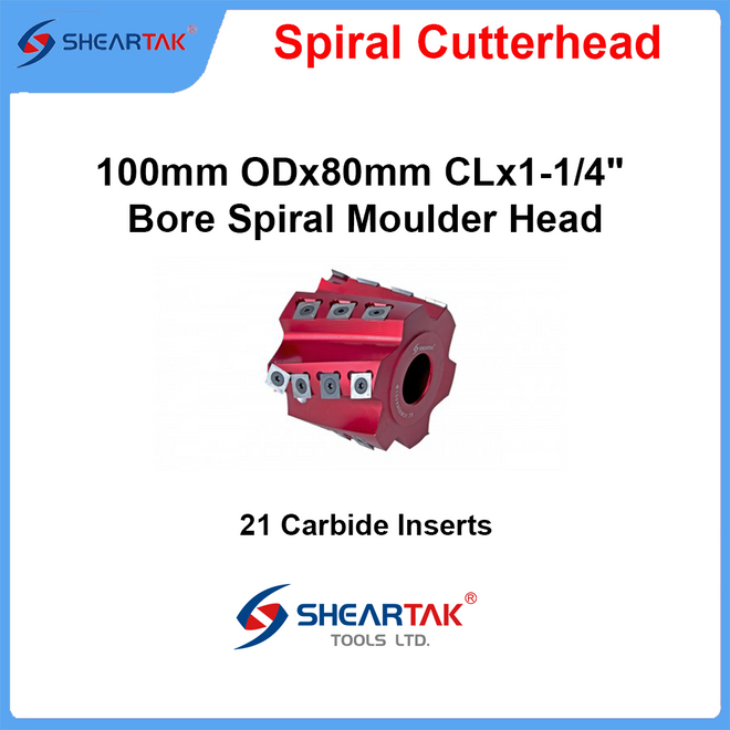 Sheartak 100mm ODx80mm CLx1-1/4" Bore Spiral Moulder Head 6 wings