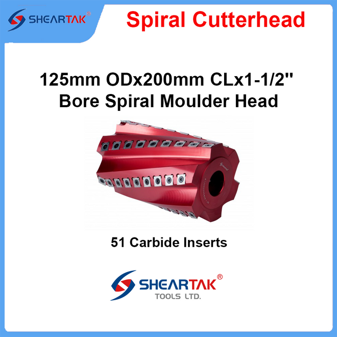Sheartak 125mm ODx200mm CLx1-1/2'' Bore Spiral Moulder Head 6 wings