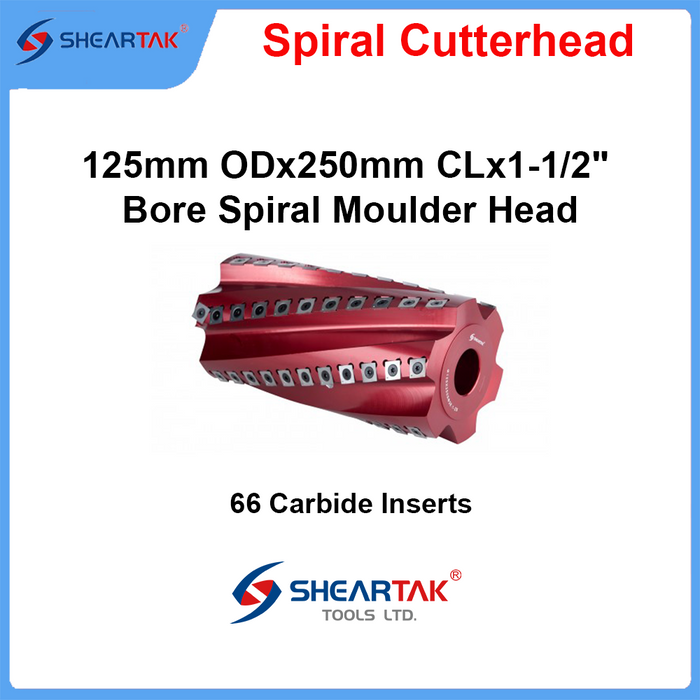 Sheartak 125mm ODx250mm CLx1-1/2" Bore Spiral Moulder Head 6 wings