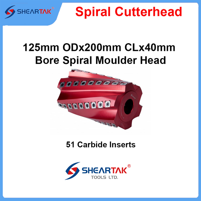 Sheartak 125mm ODx200mm CLx40mm Bore Spiral Moulder Head 6 wings