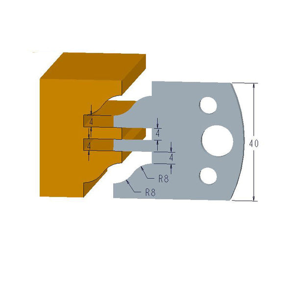 Sheartak Profile Knives 80320097 for Shaper Cutters, 40mm Cutting Length, 4mm thickness, 2pcs/pack