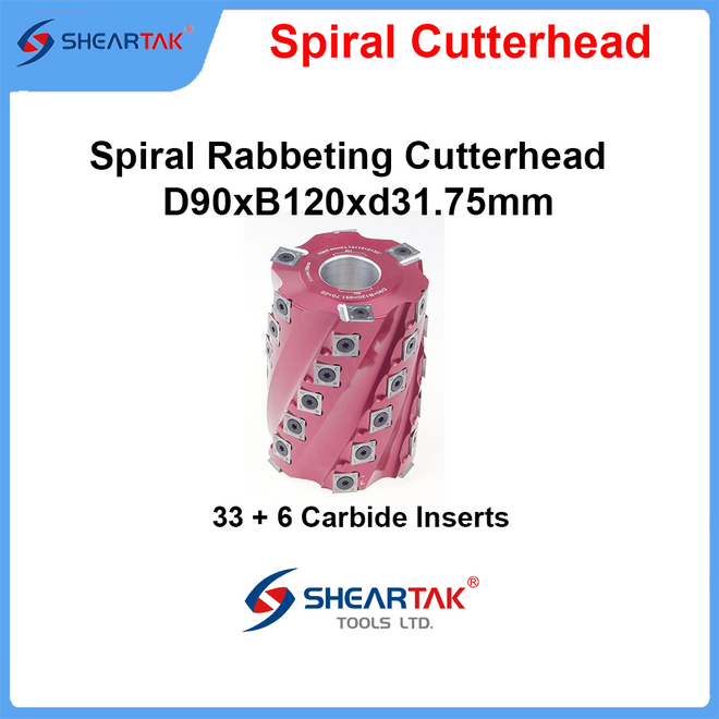 Sheartak Helical Rabbeting Cutterhead OD90mm x CL120 x Bore 1-1/4"