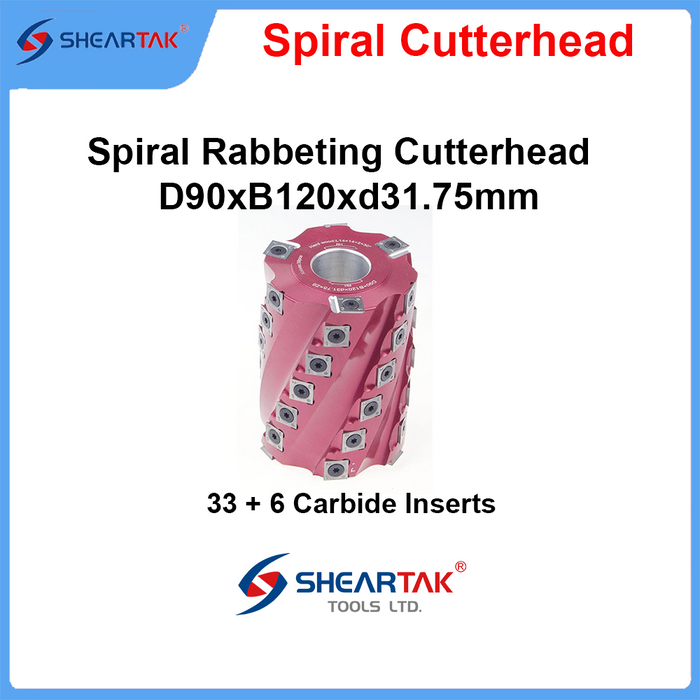 Sheartak Helical Rabbeting Cutterhead OD90mm x CL120 x Bore 1-1/4"