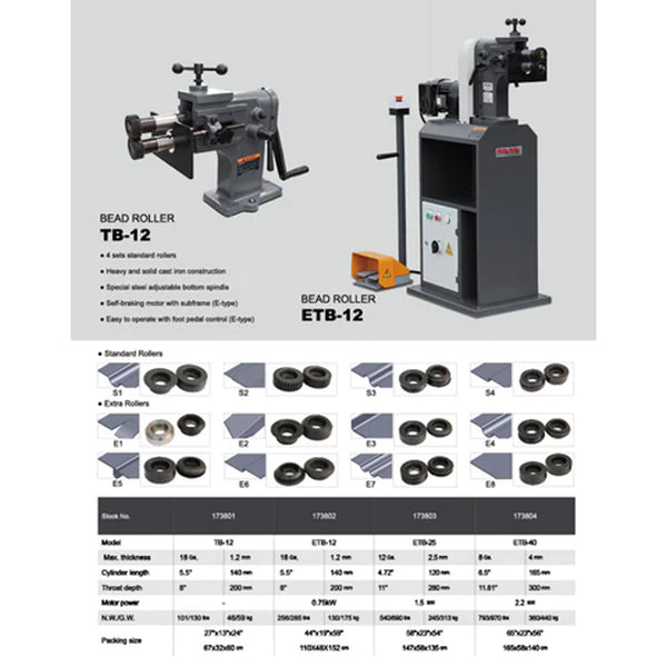 ETB-12 Electric Sheet Metal Beading Machine 230V-60HZ-1PH