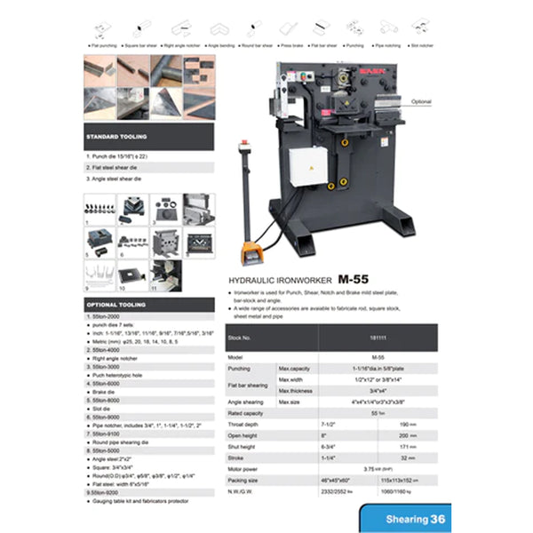 M-55 Fifty-five Ton Metal Iron Worker 220V-60HZ-3PH - Sheartak Tools