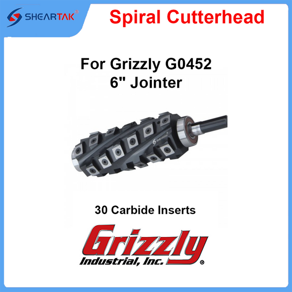 Spiral Cutterhead for Grizzly G0452 6" Jointer, 30 Carbide Inserts