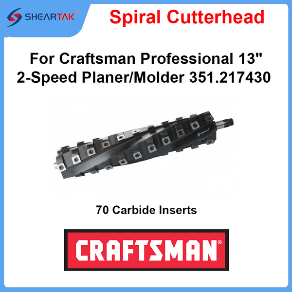 Sheartak Spiral Cutterhead for Craftsman 13" Planer Model 351.217430 – 40 Carbide Inserts