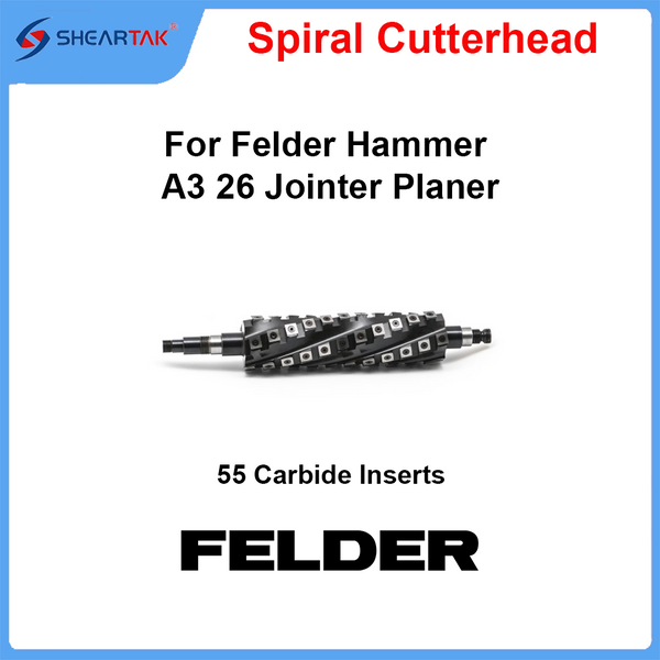 Sheartak Spiral Cutterhead for Felder Hammer A3-26, A3-26 e-classic Planer Thicknesser Equipped with 55 German-Made Tigra Carbide Cutters