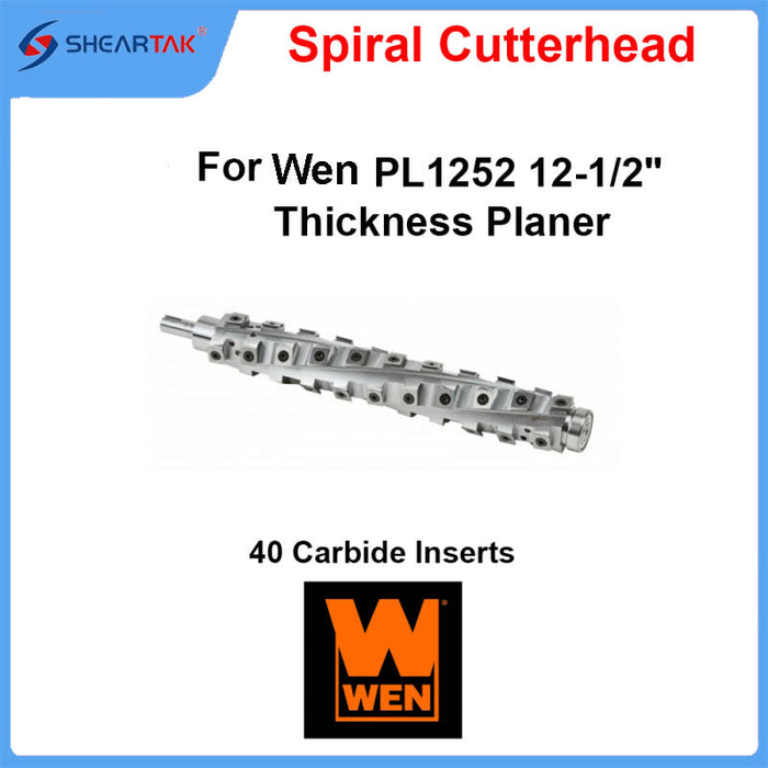 Spiral Cutterhead for Wen 12.5-inch Thickness Planer Model PL1252 with 40 Carbide Inserts