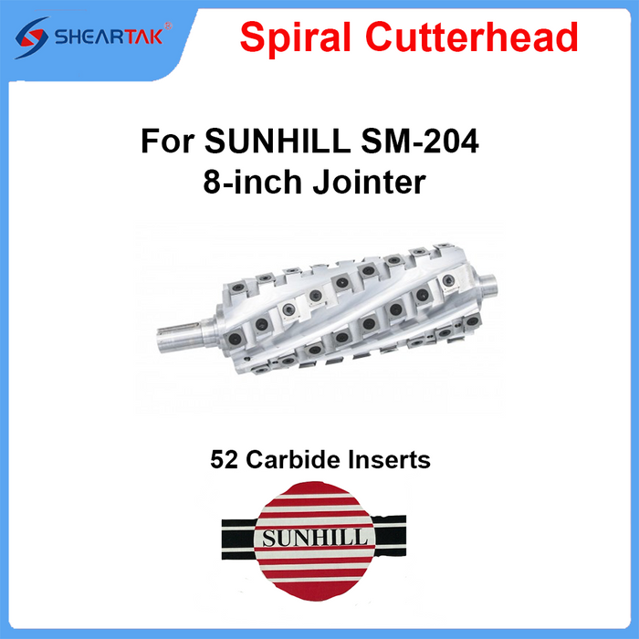 Spiral Cutterhead for SUNHILL SM-204 8-inch Jointer 52 Carbide Inserts