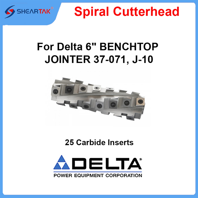 Spiral Cutterhead for Delta 6" BENCHTOP JOINTER 37-071, J-10 - Sheartak Tools