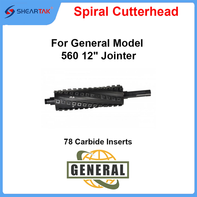 Spiral Cutterhead for General Model 560 12" Jointer - Sheartak Tools