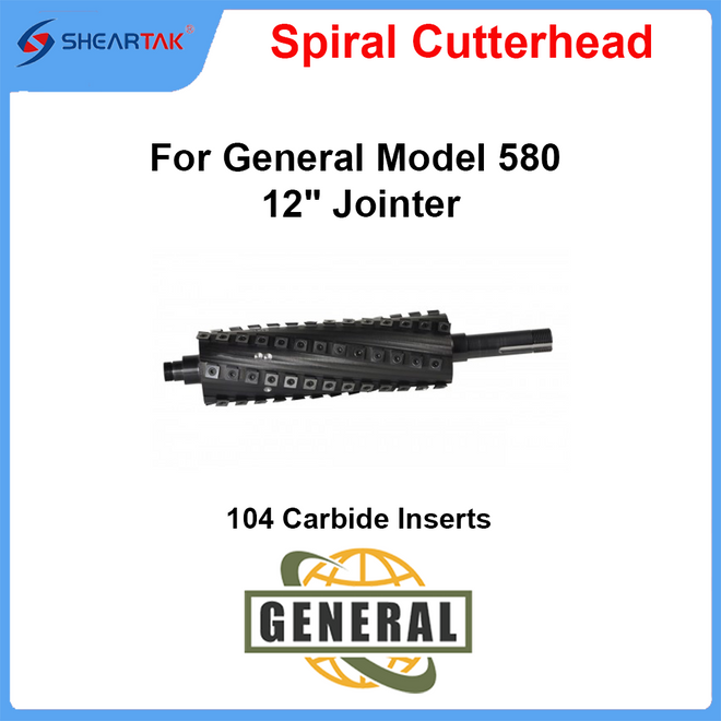 Spiral Cutterhead for General Model 580 12" Jointer - Sheartak Tools