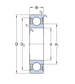 Technical drawing of SKF 62206 deep groove ball bearing