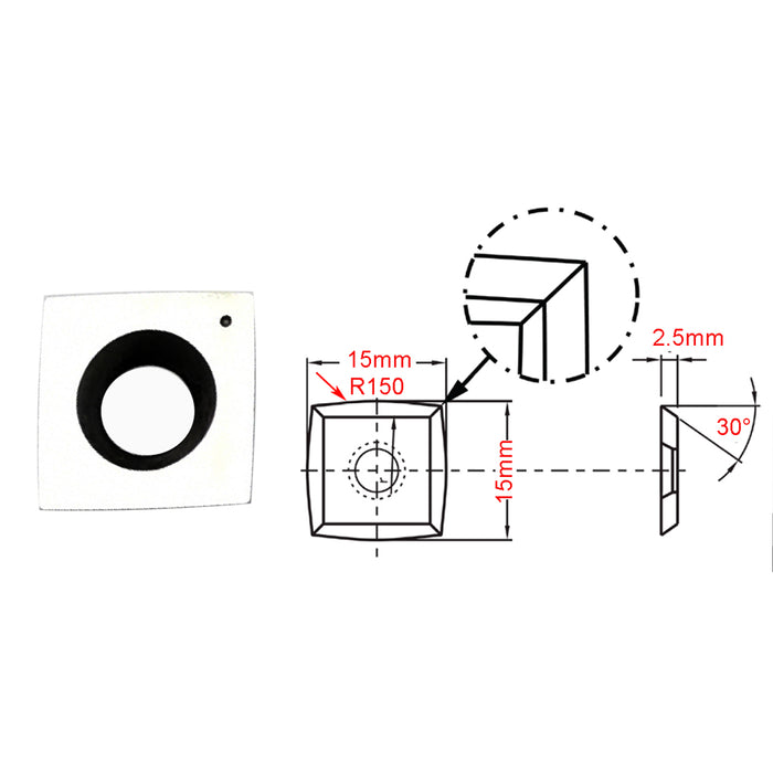 Tigra Carbide Inserts  15x15x2.5mm R150 Round Edge Sharp Corners