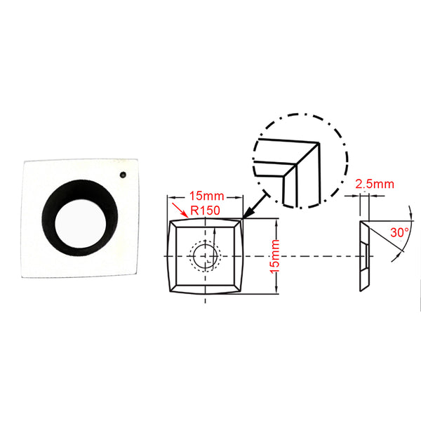Tigra Carbide Inserts  15x15x2.5mm R150 Round Edge Sharp Corners