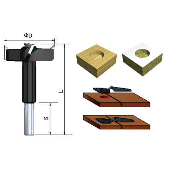 Carbide Tipped Hinge Boring Bit, 15mm 70mm long, RH