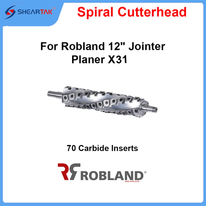 Spiral Cutterhead for  Robland 12" Jointer Thicknesser X31 70 Carbide Cutters 5 Wings