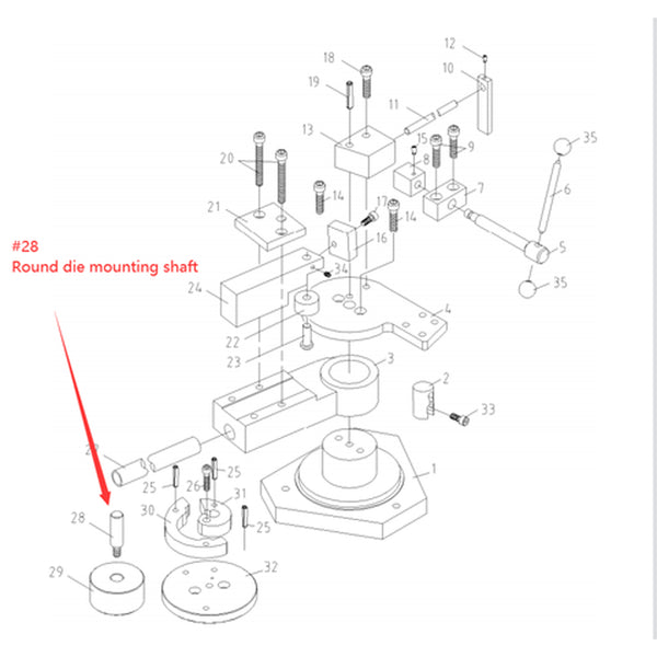 Part #28 SBG-40 Round Die Mounting Shaft - Sheartak Tools
