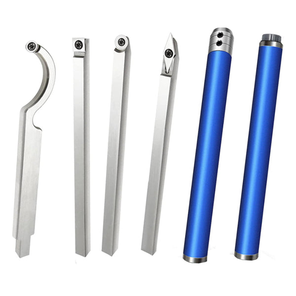Carbide Tipped Wood Turning Tools Set, Swan Neck Hollowing Tool, Rougher, Finisher and Detailer,   Interchangeable Aluminum Alloy Grip Handle  in Fitted Case