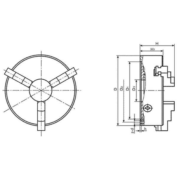 3 Jaw Self-Centering Lathe Chuck - Plain Back