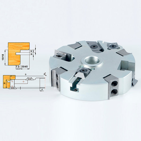 Adjustable Cutter Head for Door Frames with Reversible Carbide Inserts